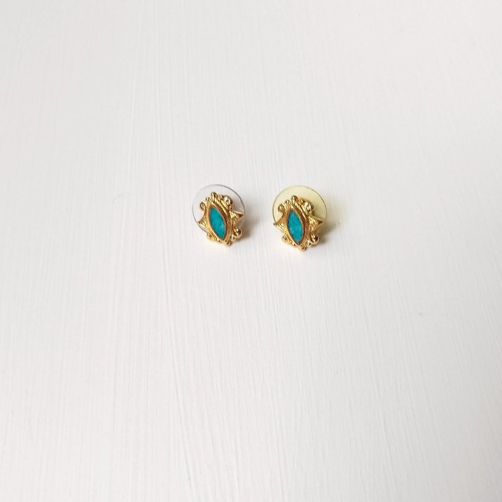 *5 for $10* Gold & Turquoise Marquise Studs
